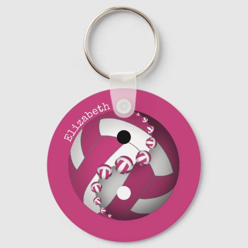 magenta yin yang personalized girls volleyball keychain