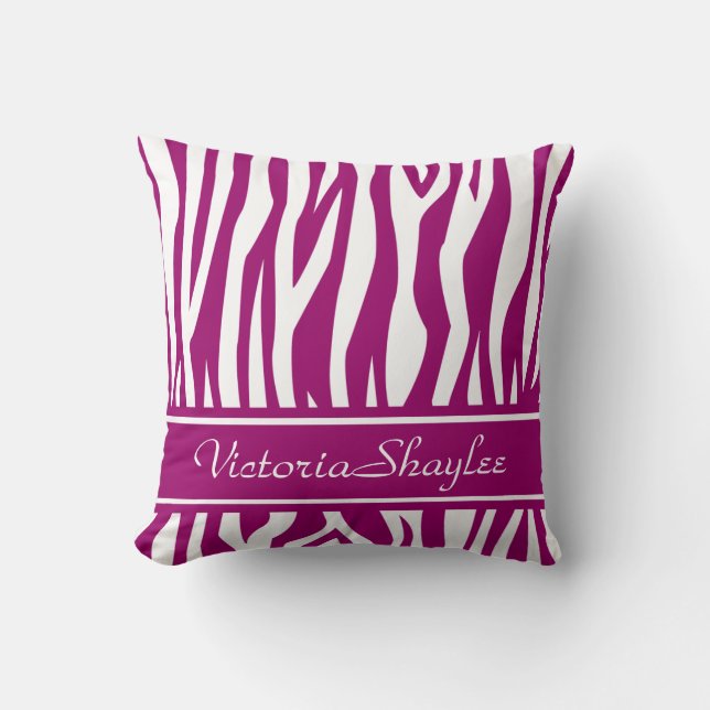 Magenta Zebra Print with custom text Throw Pillow (Front)
