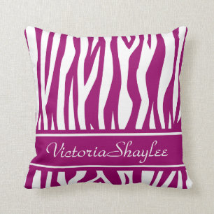 Magenta Zebra Print with custom text Throw Pillow