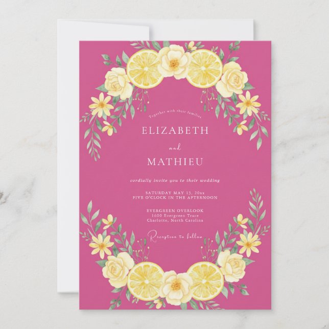 Magenta Zesty Citrus Summer Wedding Invitation (Front)