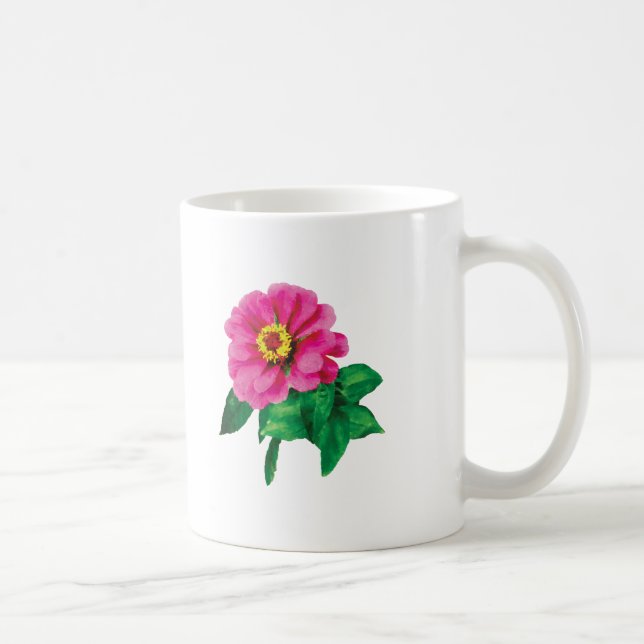 Magenta Zinnia With Leaves Coffee Mug (Right)