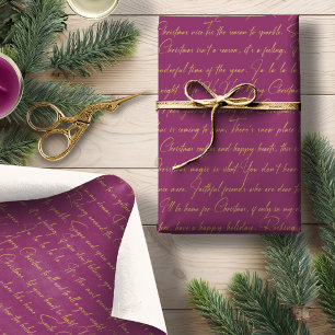 MagentaGold Christmas Typography Pattern#36 ID1009 Wrapping Paper