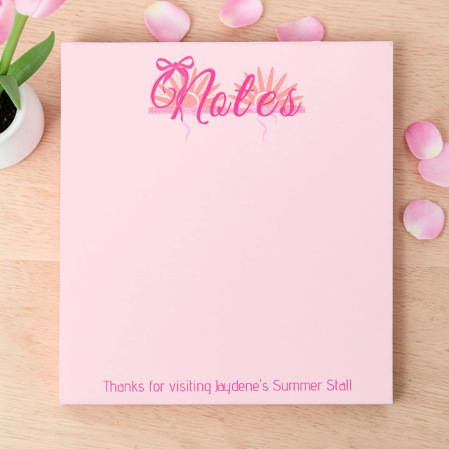 Magentia And Pink Bow With Sunburst Notepad (Soft pink colors for home or corporate giveaway. Promote your small business with style. )
