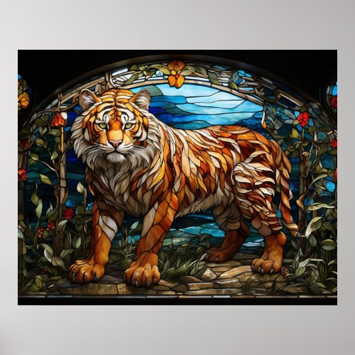   Magestic Bold TIGER 54 AP68 Stained Glass  Poster