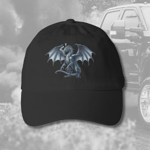 Magestic Silver Dragon On A Black  Hat