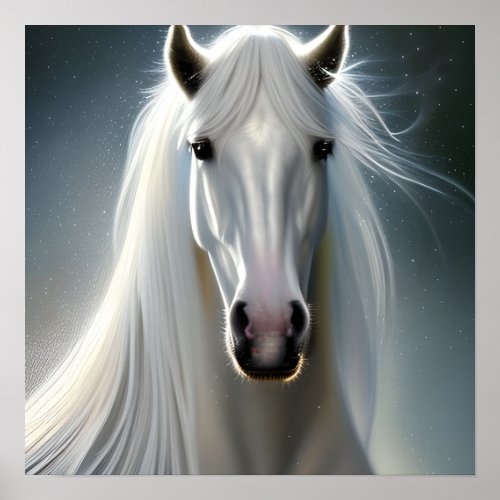 Magestic White Horse Equine Fantasy Art Poster