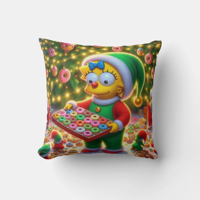 MAGGIE & THE DONUT ELF THROW PILLOW (Front)