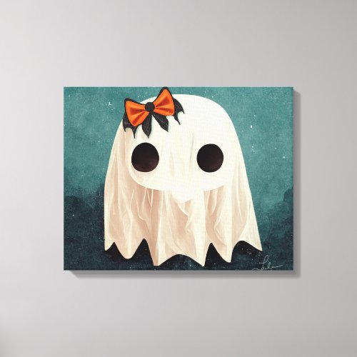 Maggie The Friendly Ghost  Cute Halloween Art Canvas Print