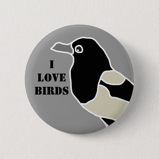 Maggie the magpie/I love birds Button (Front)
