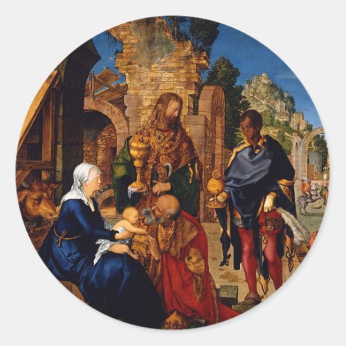 Magi Worship Baby Jesus Classic Round Sticker