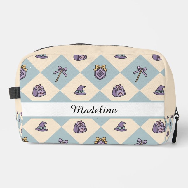 Magic Academy Wizard School Name Travel  Blue Dopp Kit (Front)