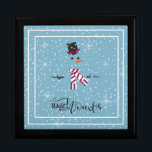 Magic and Wonder Christmas Snowman Blue ID440 Keepsake Box<br><div class="desc">Beautiful keepsake box for Christmas featuring a stylized snowman framed in white on a cadet blue background scattered with snowflakes and stars. Elegant typography of 'Magic and Wonder' completes the design. Add your name to personalize if preferred. Search ID440 to see other coordinating products and additional color options for this...</div>