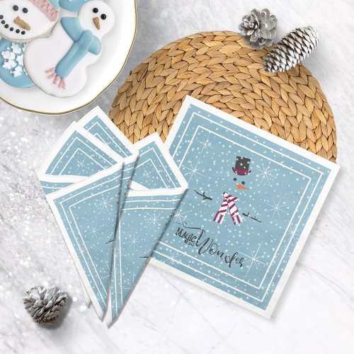 Magic and Wonder Christmas Snowman Blue ID440 Paper Dinner Napkins