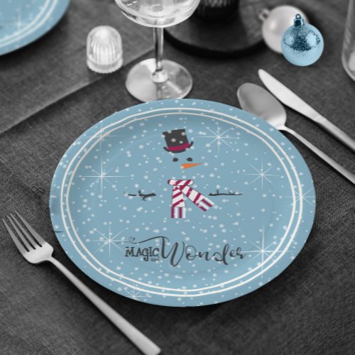 Magic and Wonder Christmas Snowman Blue ID440 Paper Plates