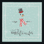 Magic and Wonder Christmas Snowman Mint ID440 Faux Canvas Print<br><div class="desc">Beautiful minimalist Christmas faux canvas print design featuring a stylized snowman framed in white on a mint green background scattered with snowflakes and stars. Elegant trendy typography of 'Magic and Wonder' completes the design. Search ID440 to see other coordinating products and additional color options for this design.</div>