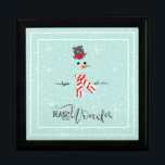 Magic and Wonder Christmas Snowman Mint ID440 Gift Box<br><div class="desc">Beautiful keepsake box for Christmas featuring a stylized snowman framed in white on a mint green background scattered with snowflakes and stars. Elegant typography of 'Magic and Wonder' completes the design. Add your name to personalize if preferred. Search ID440 to see other coordinating products and additional color options for this...</div>