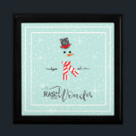 Magic and Wonder Christmas Snowman Mint ID440 Gift Box<br><div class="desc">Beautiful keepsake box for Christmas featuring a stylized snowman framed in white on a mint green background scattered with snowflakes and stars. Elegant typography of 'Magic and Wonder' completes the design. Add your name to personalize if preferred. Search ID440 to see other coordinating products and additional color options for this...</div>