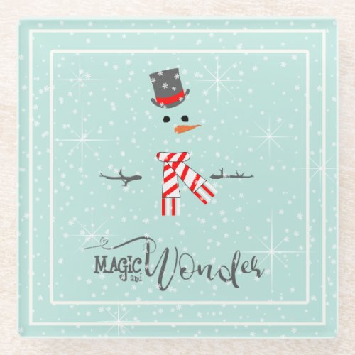 Magic and Wonder Christmas Snowman Mint ID440 Glass Coaster