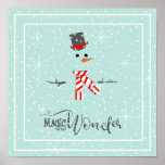 Magic and Wonder Christmas Snowman Mint ID440 Poster<br><div class="desc">Beautiful minimalist Christmas matte-finish poster design featuring a stylized snowman framed in white on a mint green background scattered with snowflakes and stars. Elegant trendy typography of 'Magic and Wonder' completes the design. Search ID440 to see other coordinating products and additional color options for this design.</div>