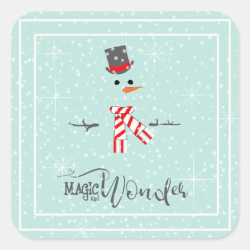 Magic and Wonder Christmas Snowman Mint ID440 Square Sticker