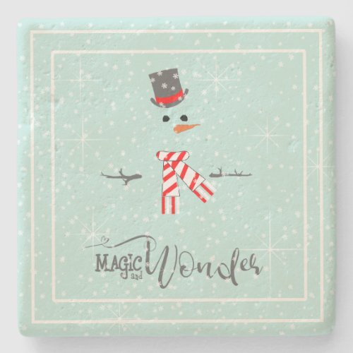 Magic and Wonder Christmas Snowman Mint ID440 Stone Coaster