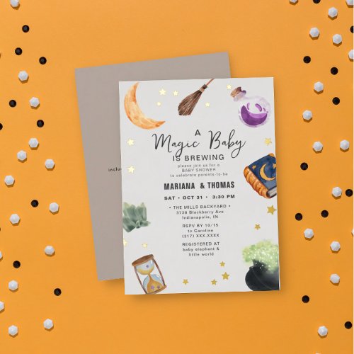 Magic Baby Is Brewing Neutral Baby Shower Foil Invitation