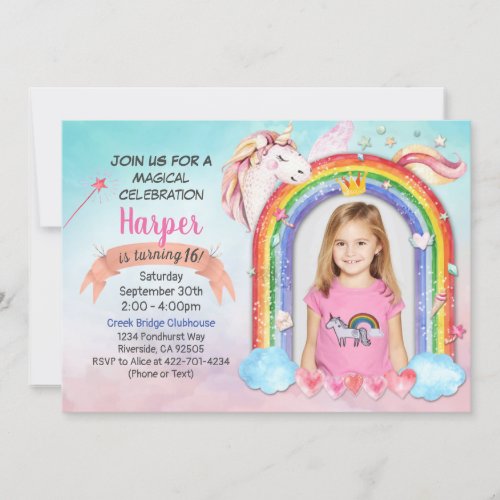 Magic Baby Unicorn Rainbow Invitation