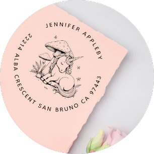 Magic Baby Unicorn Under Toadstool Return Address Rubber Stamp