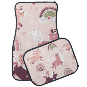 Magic background with little unicorns and rainbows car floor mat