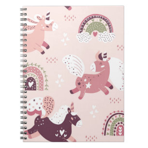 Magic background with little unicorns and rainbows notebook