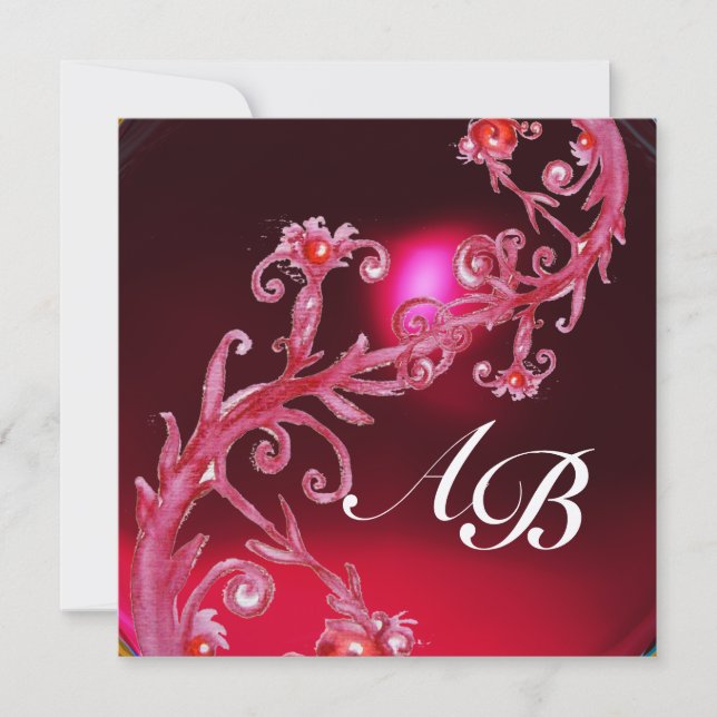 MAGIC BERRIES 4,MONOGRAM red burgundy Invitation (Front)