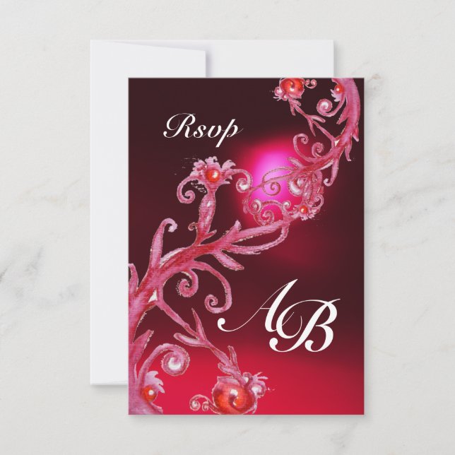 MAGIC BERRIES 4,MONOGRAM red burgundy rsvp Invitation (Front)