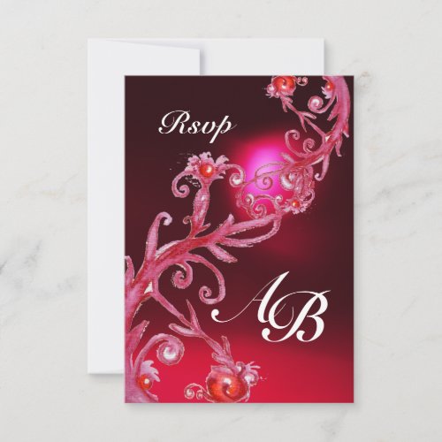 MAGIC BERRIES 4MONOGRAM red burgundy rsvp Invitation