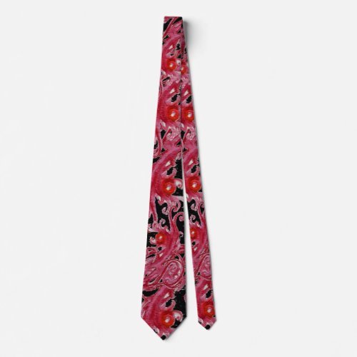 MAGIC BERRIES Fantasy Black Red Pink Floral Swirls Neck Tie
