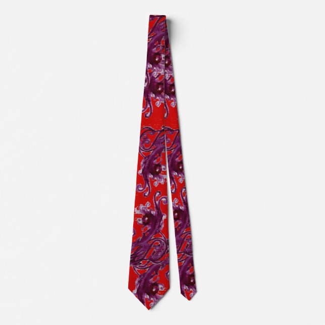 MAGIC BERRIES Fantasy Red Purple Floral Swirs Neck Tie (Front)