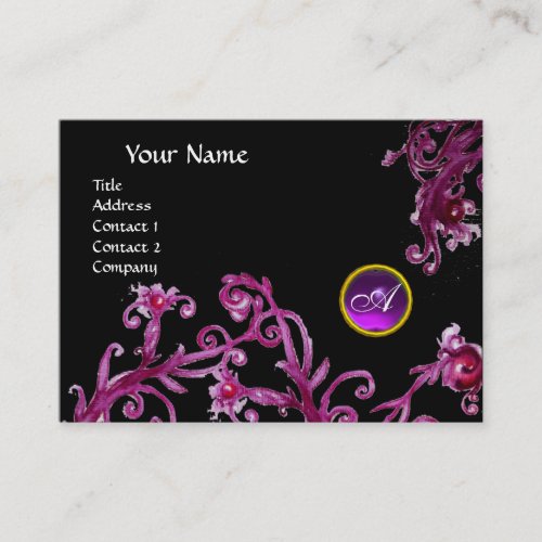 MAGIC BERRIES MONOGRAM black gem purple Business Card