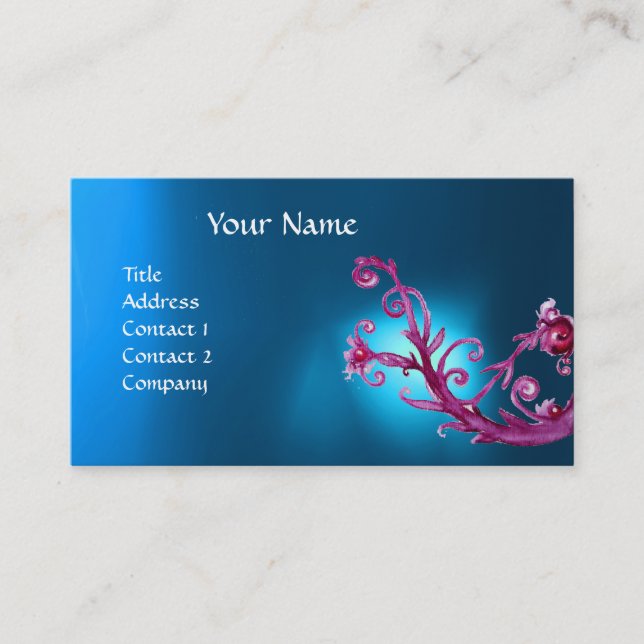 MAGIC BERRIES MONOGRAM GEM blue Business Card (Front)