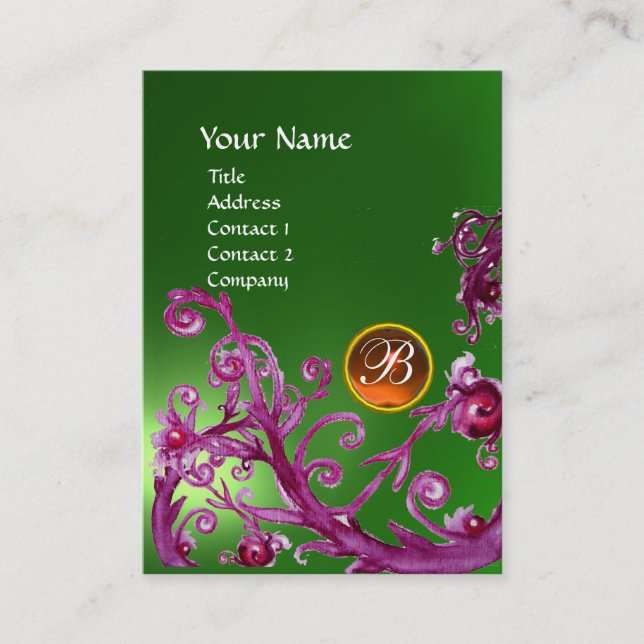 MAGIC BERRIES MONOGRAM GEM emerald green orange Business Card (Front)