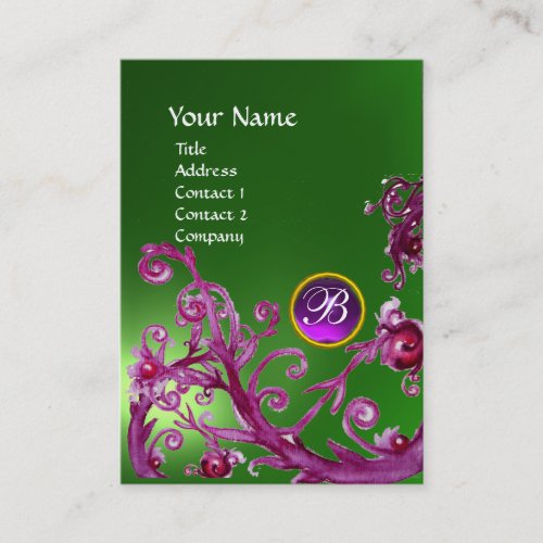 MAGIC BERRIES MONOGRAM GEM emerald green purple Business Card