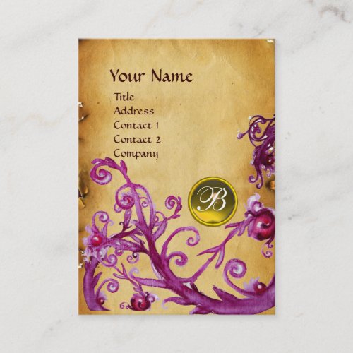 MAGIC BERRIES MONOGRAM GEM parchment yellow dark Business Card