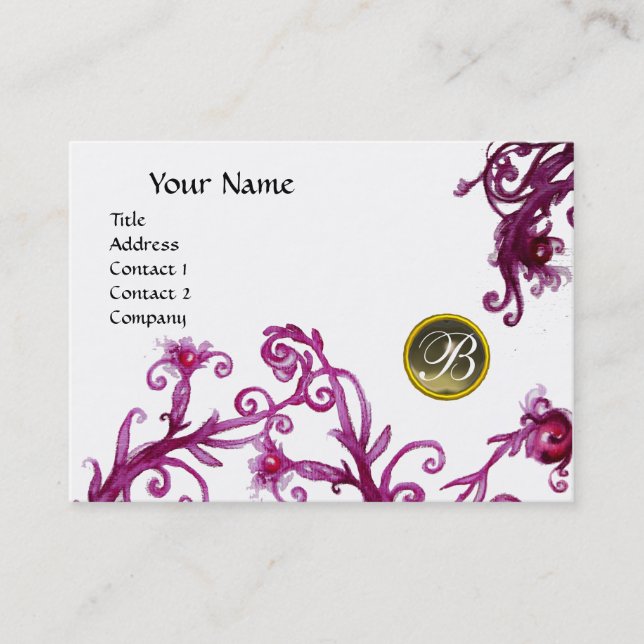 MAGIC BERRIES MONOGRAM, Grey Agate eggshell Business Card (Front)