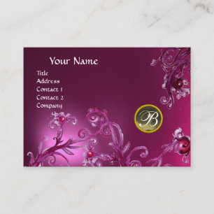 MAGIC BERRIES MONOGRAM, Grey Agate ruby pink Business Card