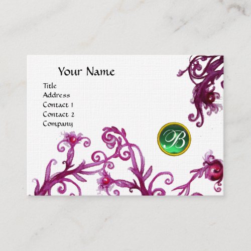 MAGIC BERRIES MONOGRAM jade green linen Business Card