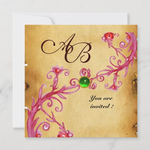 MAGIC BERRIES  MONOGRAM  Parchment Green Emerald Invitation