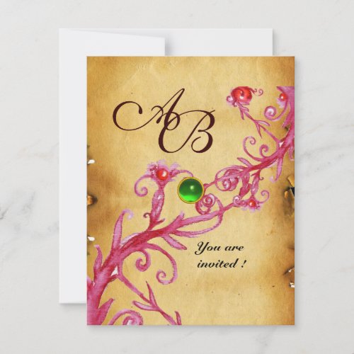 MAGIC BERRIES  MONOGRAM  Parchment Green Emerald Invitation