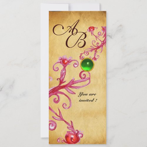 MAGIC BERRIES  MONOGRAM  Parchment Green Emerald Invitation