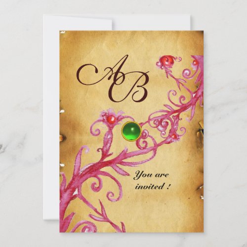 MAGIC BERRIES  MONOGRAM  Parchment Green Emerald Invitation