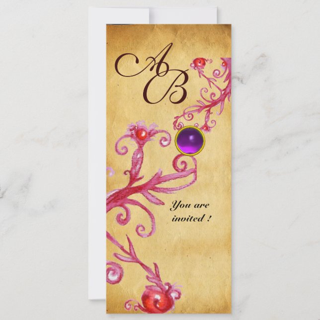 MAGIC BERRIES  MONOGRAM  Parchment Purple Amethyst Invitation (Front)