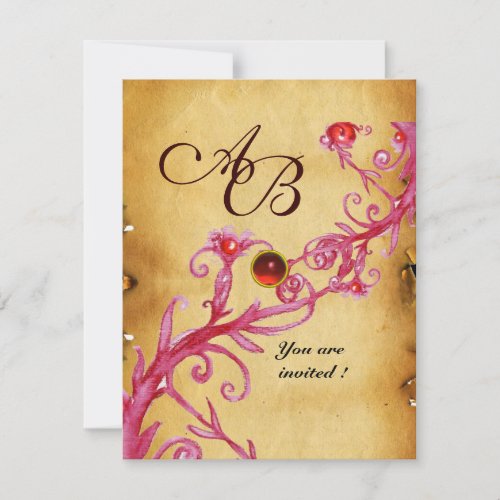 MAGIC BERRIES  MONOGRAM  Parchment Red Ruby Invitation