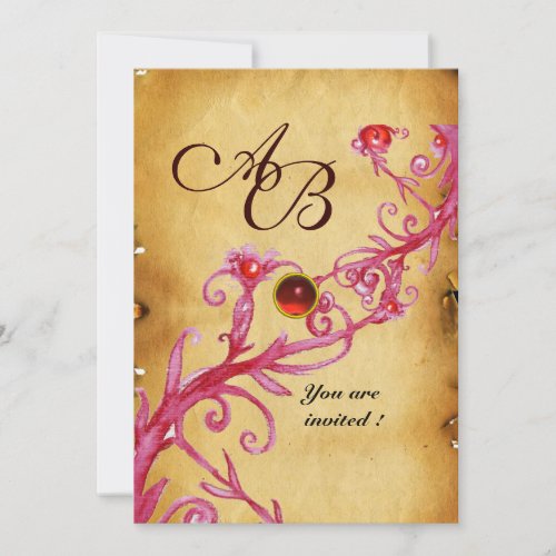 MAGIC BERRIES  MONOGRAM  Parchment Red Ruby Invitation